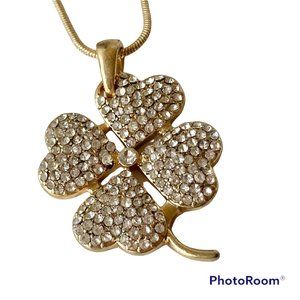 Crystal Shamrock Necklace Pendant St. Patricks Day Irish Celtic Gold Plated 18"